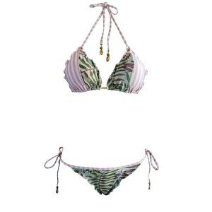 Hype Pink and Palm Triangle Ruffle Bikini